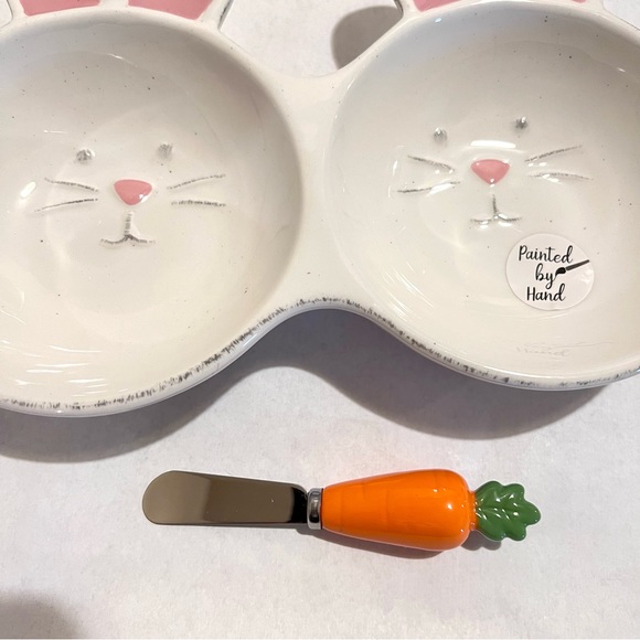 Lang Easter Bunny Ceramic Dip/Spread Bowls with Spreader Knife White/Pink #2 - Picture 9 of 11